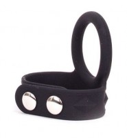 Черное эрекционное кольцо с утяжкой мошонки Silicone Tri-snap Support Large