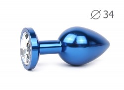 Коническая синяя анальная втулка с прозрачным кристаллом - 8,2 см.