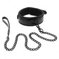 Черный ошейник с поводком Croco Collar and Leash