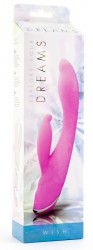 Розовый вибратор с клиторальным стимулятором Wish - 17 см.