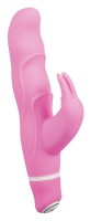 Розовый вибратор Smile Bunny с клиторальным зайчиком - 15 см.