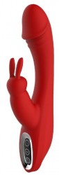 Красный вибромассажер-кролик Artemis - 21 см.