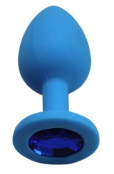 Голубая анальная пробка с синим кристаллом - 7,4 см.