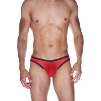 Мужские красные трусы-бразилиана с черной рюшевой отделкой La Blinque